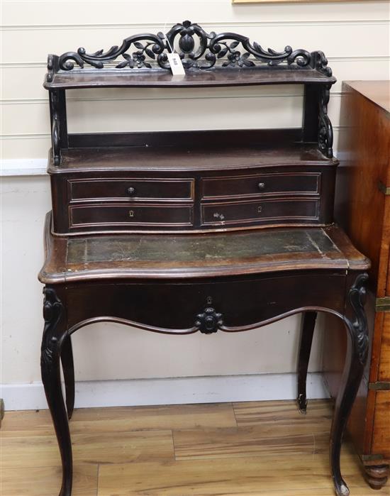 A late 19th century rosewood bonheur du jour W.80cm
